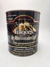 Vtg Folgers Coffee House Gourmet Supreme 34.5oz Empty Tin Can La Maison du Metal picture
