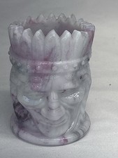 JOE ST CLAIR GLASS NATIVE AMERICAN INDIAN WHITE PINK SLAG GLASS TOOTHPICK HOLDER picture