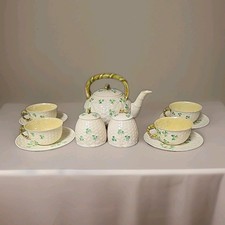 Vintage Irish Beleek Tea Set -Tea Pot/Kettle 4 Cups & Saucers & 2 Marmalade Jars picture
