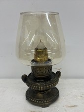 Table Candlestick Holder w Glass Shade Metal Spring Loaded Candlelight Vintage picture