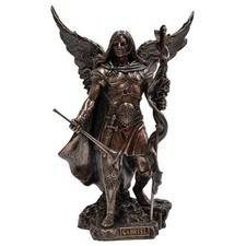 Archangel Saint Gabriel with Cross and Trumpet Statue Sculpture, 9.25