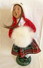 VTG Byers Choice Carolers 1999 Traditional Child Girl Red Plaid Skirt Fur Muff picture
