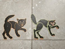 (2) Vintage Halloween Die Cut Black Cat Beistle Halloween Decorations picture