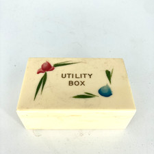 Vintage Tiny Handpainted Plastic Sewing Pin Box picture
