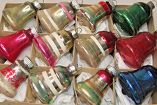 Lot Vintage Glass Striped Figural BELL Christmas Ornaments Shiny Brite Franke picture