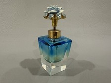 Vintage IRICE Blue Glass Perfume Bottle with Ormolu Filigree Top & Flowers picture