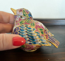 Vintage Small Cloisonné Nyco Enameled Pink Blue Gold Ornamental Bird Figurine picture
