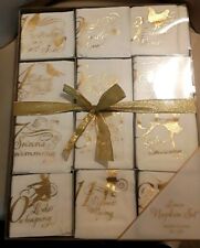  SO BEAUTIFUL 12 DAYS OF CHRISTMAS LINEN NAPKINS BOXED SET W/GOLD COLOR picture
