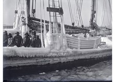 1920s Boston MA Ice Covered Fishing Schooner Winter Dories Glass Negative OOAK picture
