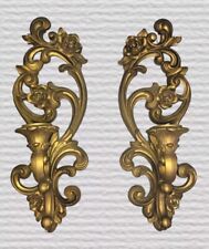 Vtg 1971 Homco Set 2 Ornate Floral Scroll Wall Sconces Candle Holders 4118 picture