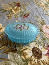 Fenton Hand Painted Blue Lidded Trinket Box, Sticker & Signed By  K. Brightbill picture