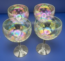 Vintage Iridescent Rainbow Ballon Wine Glasses Round Stem Optic Goblets Set Of 4 picture