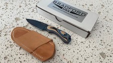BRADFORD USA 3FE-201P-AEBL Fixed Knife Guardian3 Wood Brown &Blue Handle W/Sheat picture