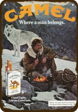 1981 CAMEL Cigarettes Camel Man & Wolf VintageLook DECORATIVE REPLICA METAL SIGN picture