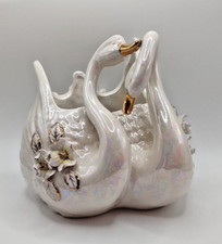 norcrest double swan lustre ceramic planter, roses & Gold accents picture