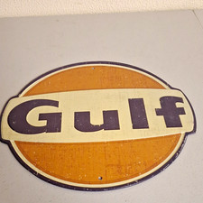 Gulf Oil Oval Logo Gas & Oil Advertising Sign, Orange White Blue Reproduction picture