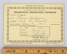 Vintage 1958 Polio Inoculation Certificate Baltimore City Health Department picture