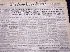1940 APRIL 16 NEW YORK TIMES - BRITISH LAND IN NORWAY, CAPTURE NARVIK - NT 231 picture
