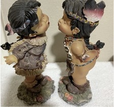 Vintage DWK 2000 Resin Native American Kissing Boy Girl Figurines Set Pair⁠ picture