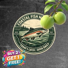 Fresh Caught Alaska Salmon Seafood Sign Retro Kitchen Diner Metal Plaque 8x8 picture
