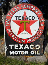 Original 1930’s Texaco Motor Oil Advertising Porcelain Flanged Sign  picture