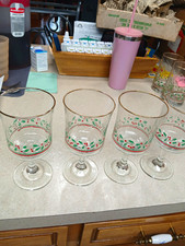 Arby's 1986 Christmas Collection Holly Berry Clear Stemmed Glass Set picture