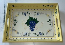 Religious Wooden Serving Tray HandPainted Grapevine Design I Am The Vine 16.75”L picture