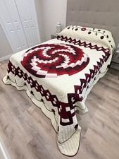New Amish Quilt Spiral Red 107x114 - Hand Quilted Heirloom Made in Lancaster PA picture