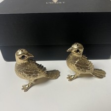L'objet Goldtone Birds Pigeon Purple Eyes Salt & Pepper Shakers New In Box picture