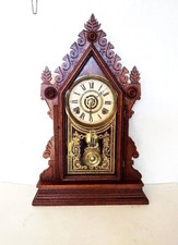 Elegant Ingraham Eastlake Spoon Carved Walnut Parlor Clock ~ Serviced & Running picture