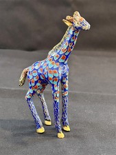 Vintage Cloisonne Style Giraffe Figurine 5” Blue Enamel Gold Trim Chinese Animal picture