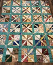Vibrant Vintage Handmade Pinwheel Patchwork Scrap Quilt Topper picture
