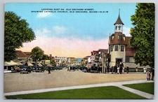ME, Old Orchard Beach, Catholic Church, Old Cars, People, Vintage Postcard picture
