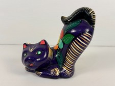 Mexican TALAVERA Pottery Black Kitty Cat Figurine Folk Art Colorful Handpainted picture