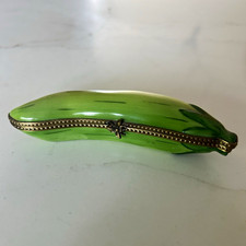 Sinclair 1998 Limoges Box  Green Bean Shaped Hinged Trinket Box w/ Clasp picture