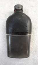 BEAUTIFUL AUTHENTIC ANTIQUE NIMROD BLOWN GLASS HIP FLASK-LEATHER JACKET & CUP picture
