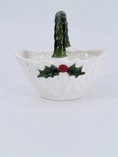 Vintage Lefton China Red & Green Holly Berry 5” Basket 6077 1970/71 picture