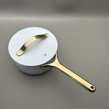 Caraway Sauce Pan Ceramic Non-stick Coating 3 Qt in Iconic White & Gold With Lid picture