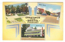 c. 1940s Greetings from Bristol Vermont Main Street Bristol Inn Tichnor Linen Po picture