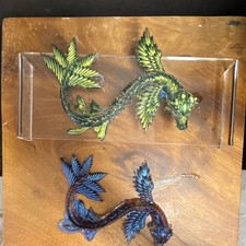 Fantasy Dragon Statues Figurines Lot of 2 - Green & Blue Dragon Theme picture