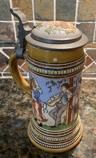 HR Hauber & Reuther 183 Antique Germany Domed Lid Beer Stein Peasant Dance picture