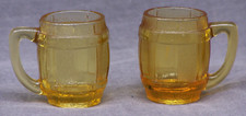 2 Vintage Glass Amber Whiskey Barrel Shot Glasses Toothpick Holders Mugs picture