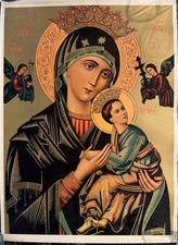 Vintage Madonna Del Perpetuo Sorccorso Oleograph-Edizioni G. M. Milano 29x21” XL picture