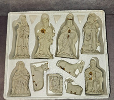 Vintage Kirkland's Nativity Set 10 pc Porcelain White w/Gold Trim picture