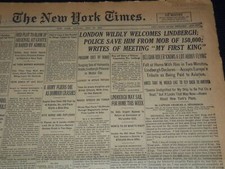1927 MAY 30 NEW YORK TIMES NEWSPAPER - LONDON WELCOMES LINDBERGH - NT 9552 picture