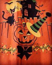 1 Rare Vintage Tuttle Press Halloween Crepe Paper 13.5x21” Pumpkin Cat Panel picture