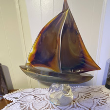 Zanetti Murano Art Glass Sailboat Sculpture, Multicolor Nautical, Signed picture