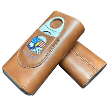 Travel Cigar Case 3- Finger Premium Leather-Cedar Wood Lined And Cigar Cutter picture