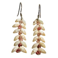 VTG PR HAWAIIAN 100% NIIHAU SHELL EARRINGS PINK KAHELELANI LAIKI HELICONIA STYLE picture