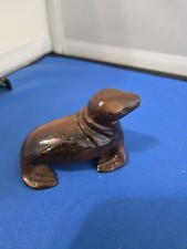 Vintage Hand Carved Wood Seal Figurine Signed  picture
